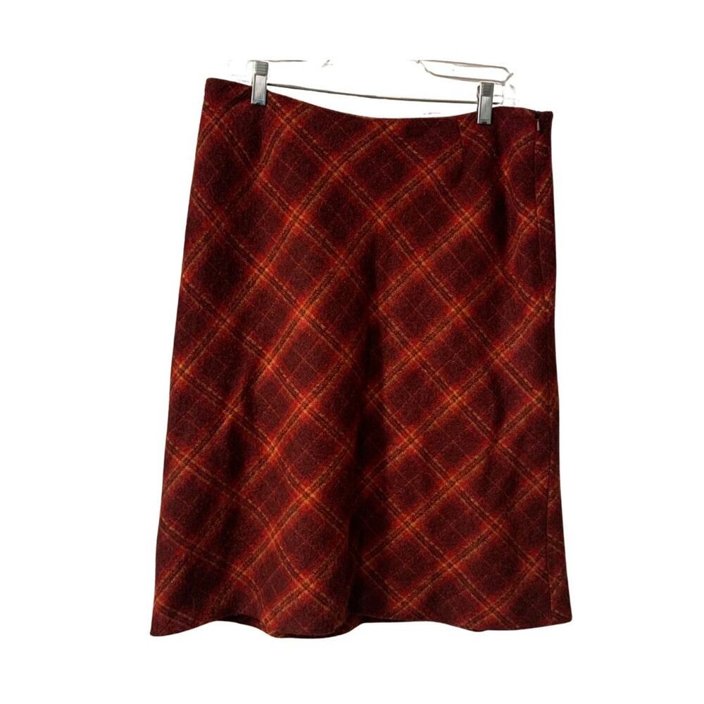 Charles Gray London Women's Plaid Wool Mohair Skirt Size 12 Burgundy Academia